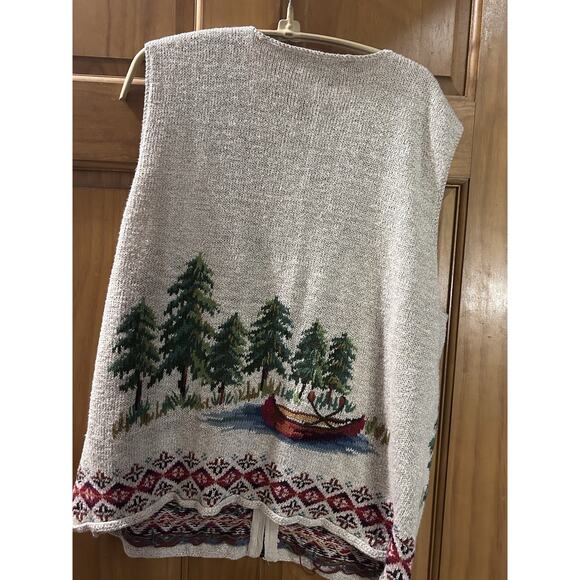 Vtg Northern Isles Hand-Embroidered Sweater Vest- XL Pine Tree Xmas Canoe - Picture 2 of 8